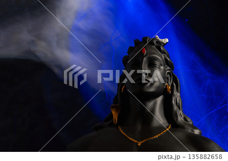 Maha Shivratri, Lord Shiva on blue, colorful mistic trance background. 135882658