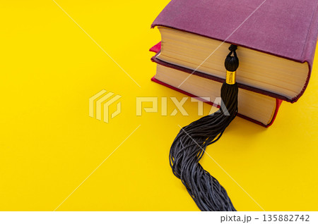 A symbolic representation of global education, graduation. graduation cap, books, globe and diploma on a colorful background. 135882742