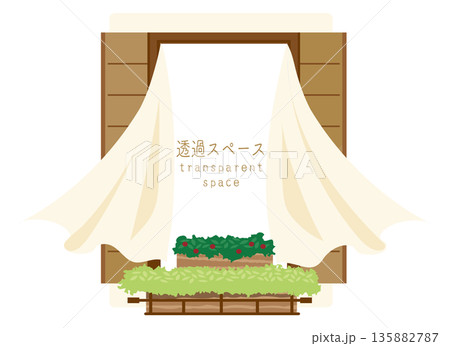 風に揺れる白いカーテンと透過スペースのある窓辺 135882787