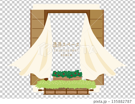 風に揺れる白いカーテンと透過スペースのある窓辺 135882787