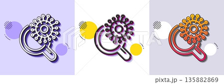 Coronavirus research line icon. Halftone dotted pattern. Gradient icon with grain shadow. Search Covid-19 virus vaccine sign. Corona virus test symbol. Line coronavirus research icon. Vector 135882869