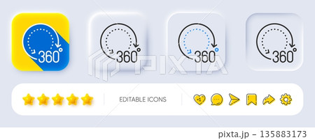 360 degrees line icon. Neumorphic, Flat shadow, 3d buttons. Panoramic view sign. VR technology simulation symbol. Line 360 degrees icon. Social media icons. Vector 360 degrees line icon. Neumorphic, Flat shadow, 3d buttons. Panoramic view sign. VR technology simulation symbol. Line 360 degrees icon. Social media icons. Vector 135883173