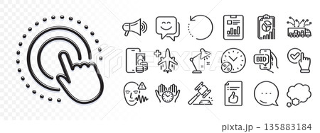 Loan percent, Truck delivery and Report document line icons for web app. Glare of light effect. Message icon. Pack of Approved document, Bid offer, Talk bubble pictogram icons. Vector 135883184