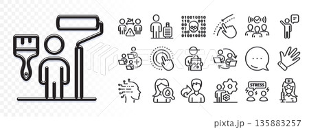 Agent, Share and Social distance line icons for web app. Glare of light effect. Message icon. Pack of Job, Binary code, Click hand pictogram icons. Vector 135883257