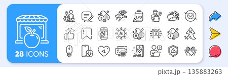 Money calculator, Phone download and Airplane wifi line icons. Interest rate, AI generate, Inflation icons. Pack of Iodine mineral, Vegetables, Scroll down icon. Vector 135883263