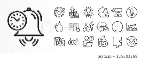 Puzzle, Accounting report and New message line icons for web app. Glare of light effect. Message icon. Pack of Approved, Trade chart, Bitcoin chart pictogram icons. Vector 135883269