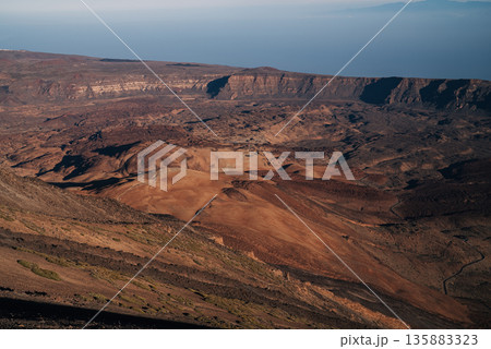 Volcanic Landscape Teide National Park from Cable Car, Ancient Volcanic Crater 135883323