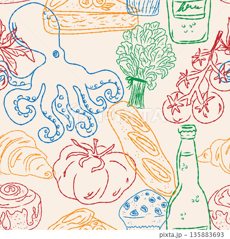 seamless pattern with seafood, fish and sea food 135883693