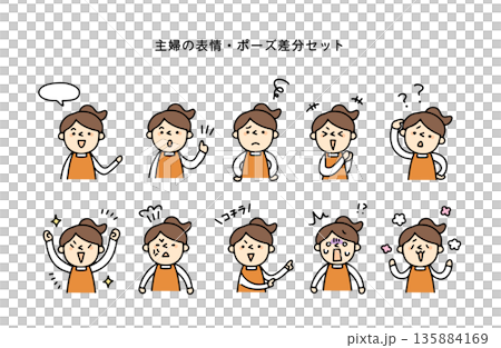 Housewife facial expression and pose difference set Housewife facial expression and pose difference set 135884169