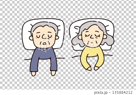 一對熟睡的老夫婦的插圖 135884212