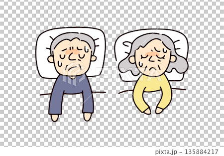 寝苦しそうなシニア夫婦のイラスト 135884217