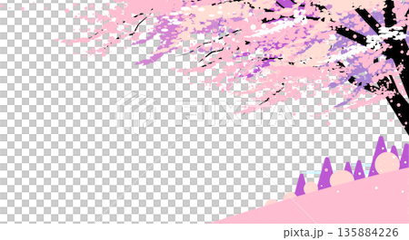 桜の木と春の丘のフラットなイラスト背景 桜の木と春の丘のフラットなイラスト背景 135884226