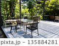 Dining hall with set up table in the garden 135884281