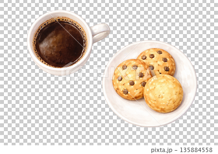 コーヒー クッキー セット カフェ おやつ 休憩 イラスト 135884558