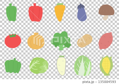 優しい色合いの手書き風野菜イラストセット 135884593