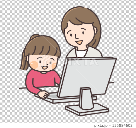 A woman teaching a child how to use a computer A woman teaching a child how to use a computer 135884602