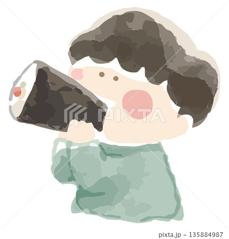 幼稚園・保育園向け 2月のやさしい水彩挿絵イラストシリーズ|恵方巻を食べる姿 幼稚園・保育園向け 2月のやさしい水彩挿絵イラストシリーズ|恵方巻を食べる姿 135884987