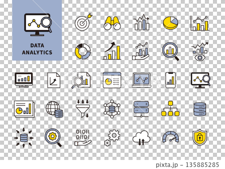 A business icon set representing data analysis, statistics, and visualization 135885285