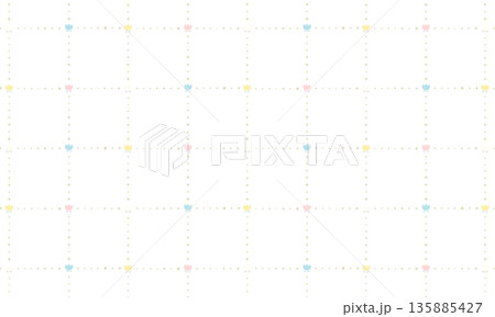 レトロな北欧風のチューリップが入った点線の四角いグリッド線 135885427