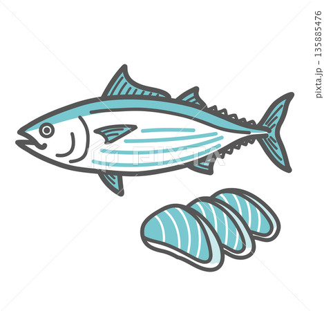 鰹（カツオ）と刺身のイラスト（タンパク質食材/魚） 135885476