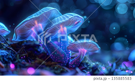 闇に光る幻想のキノコ 135885583