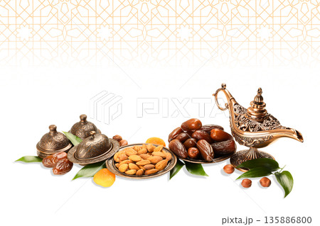 Delicious dates and nuts arranged for Ramadan festivity, PNG 135886800