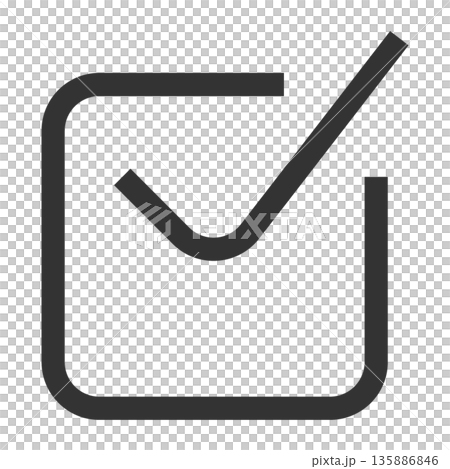 Check icon (simple, line drawing, monochrome) 135886846