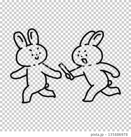 兔子傳遞接力棒的線條畫 135886978