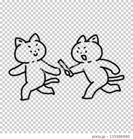 バトンを渡すネコ 線画 バトンを渡すネコ 線画 135886980