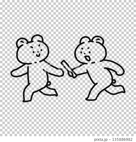 Bear passing the baton line drawing Bear passing the baton line drawing 135886982