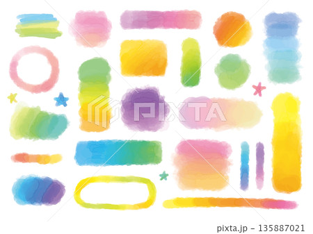 カラフルなグラデーションの水彩風素材セット 135887021
