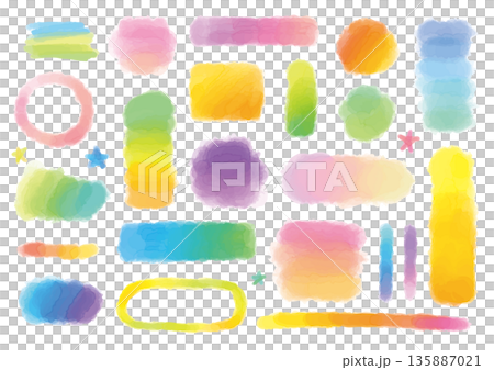 カラフルなグラデーションの水彩風素材セット 135887021
