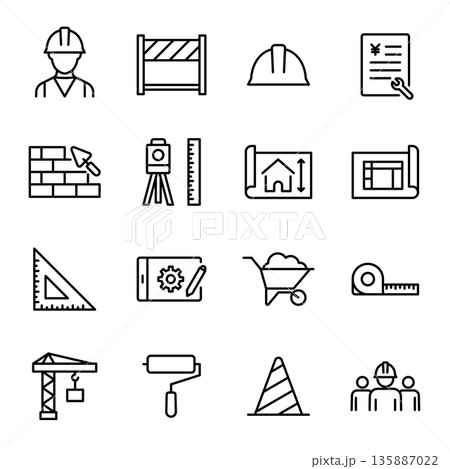 シンプルアイコンセット｜工事・建設・建築 135887022
