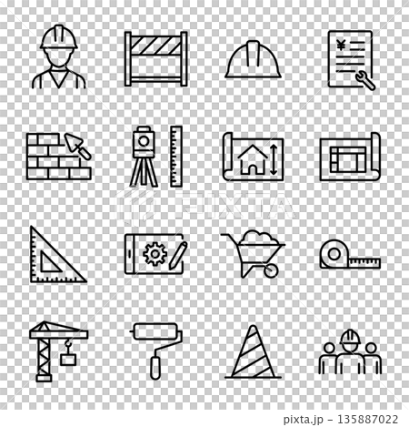 シンプルアイコンセット｜工事・建設・建築 135887022