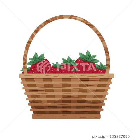 Wicker basket filled with ripe strawberries.freshness and organic harvest Wicker basket filled with ripe strawberries.freshness and organic harvest 135887090