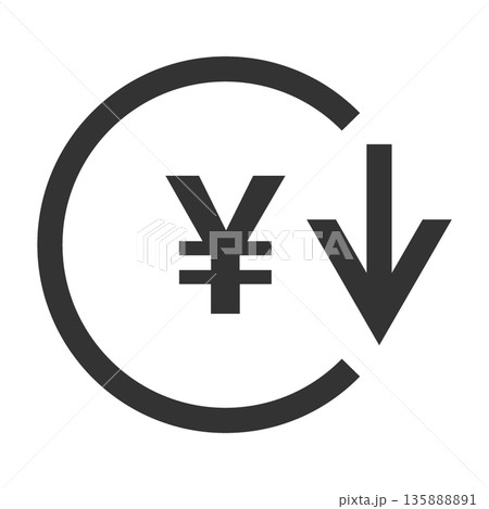 お金　ダウン　アイコン（シンプル・線画・モノクロ） 135888891