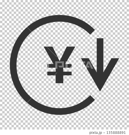 お金　ダウン　アイコン（シンプル・線画・モノクロ） 135888891