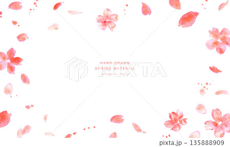 桜イラスト。水彩画で描いた桜の春背景。桜のベクターイラスト。春の桜フレーム。 桜イラスト。水彩画で描いた桜の春背景。桜のベクターイラスト。春の桜フレーム。 135888909