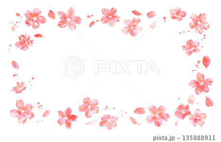 桜イラスト。水彩画で描いた桜の春背景。桜のベクターイラスト。春の桜フレーム。 桜イラスト。水彩画で描いた桜の春背景。桜のベクターイラスト。春の桜フレーム。 135888911