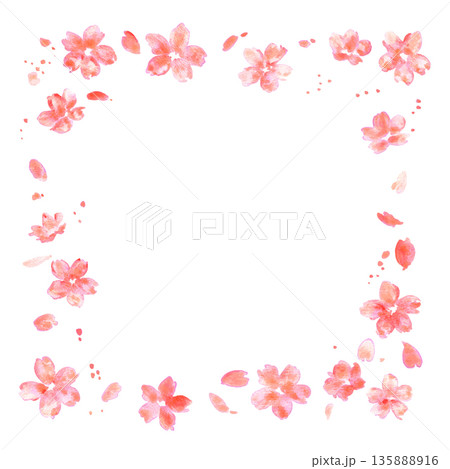桜イラスト。水彩画で描いた桜の春背景。桜のベクターイラスト。春の桜フレーム。 桜イラスト。水彩画で描いた桜の春背景。桜のベクターイラスト。春の桜フレーム。 135888916