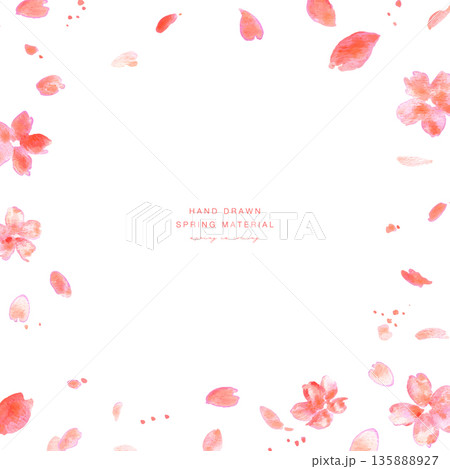 桜イラスト。水彩画で描いた桜の春背景。桜のベクターイラスト。春の桜フレーム。 135888927