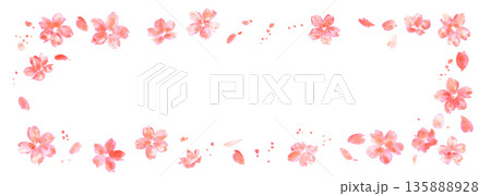 桜イラスト。水彩画で描いた桜の春背景。桜のベクターイラスト。春の桜フレーム。 桜イラスト。水彩画で描いた桜の春背景。桜のベクターイラスト。春の桜フレーム。 135888928