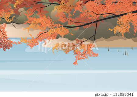 Autumn landscape, colorful leaves over the lake 135889041