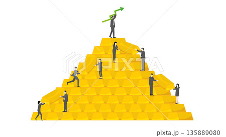 Business Teamwork Building Gold Bar Pyramid for Financial Growth and Wealth Success Concept Business Teamwork Building Gold Bar Pyramid for Financial Growth and Wealth Success Concept 135889080