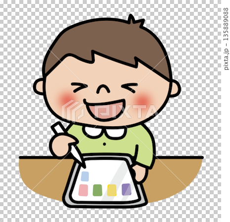 タブレット学習を楽しんでいる子供（男の子） 135889088