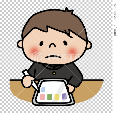 A junior high school boy having trouble with tablet learning 135889089