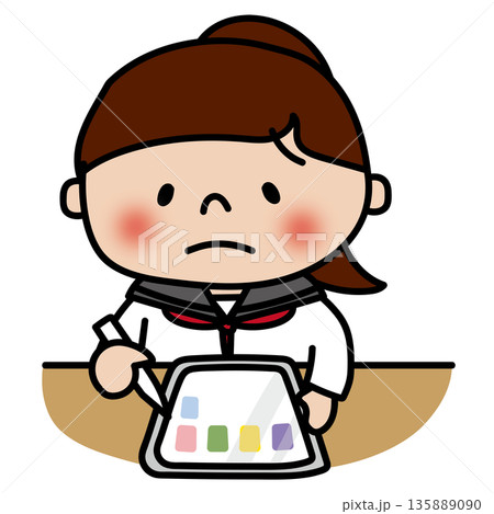 タブレット学習で困っている中学生（女の子） 135889090