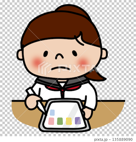 A junior high school girl having trouble with tablet learning A junior high school girl having trouble with tablet learning 135889090