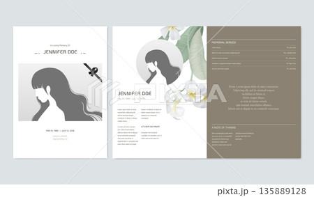 Floral memorial and funeral invitation card template design, Plumeria flowers, brown tone 135889128