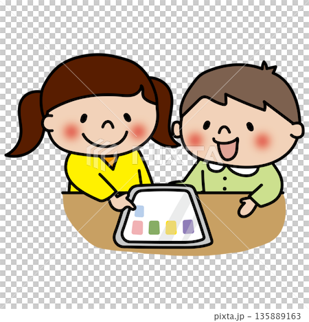 タブレットを操作する子供たち 135889163